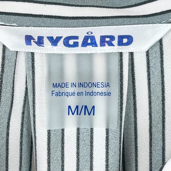 Nygard Women's Top Stripe Black Gray White Long Sleeve Pullover Blouse Size M - Picture 8 of 11